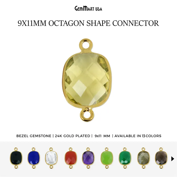 Octagon 9x11mm Double Bail Gold Bezel Gemstone Connector GemMartUSA PreStyled Sets Octagon 9x11mm Double Bail Gold Bezel Gemstone Connector GemMartUSA PreStyled Sets
