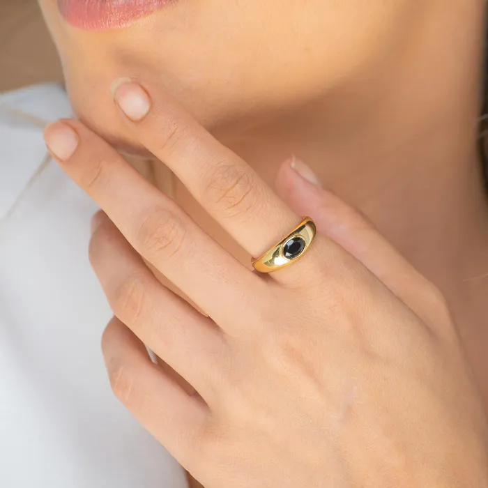 Onyx Signet Dome Open Ring Camile Stone Rings