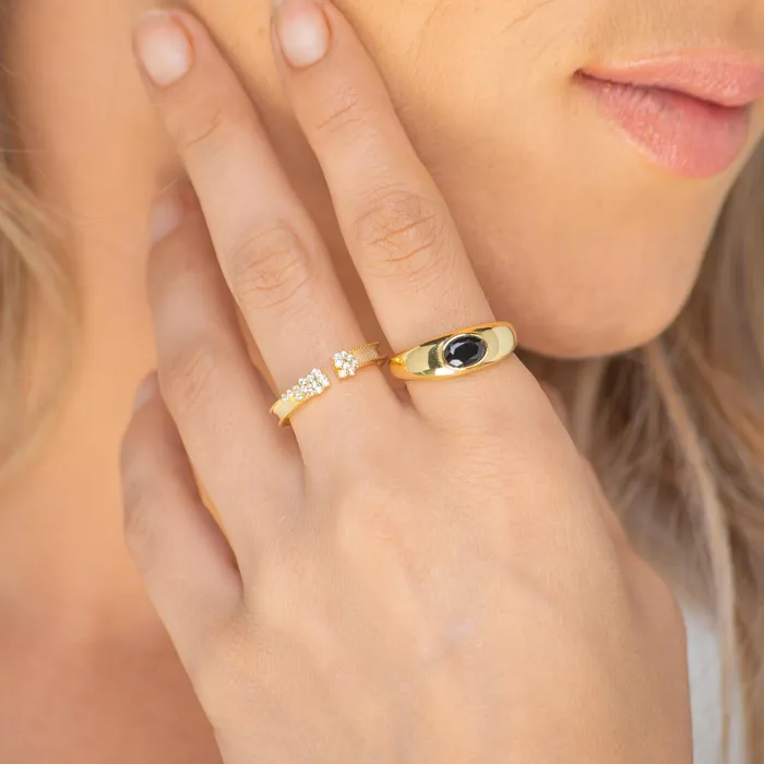 Onyx Signet Dome Open Ring Camile Stone Rings