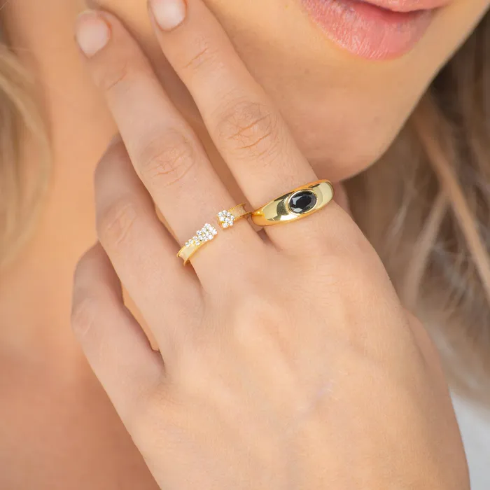 Onyx Signet Dome Open Ring Camile Stone Rings