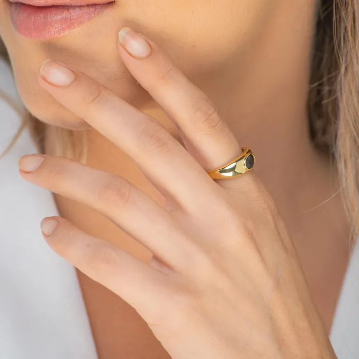 Onyx Signet Dome Open Ring Camile Stone Rings