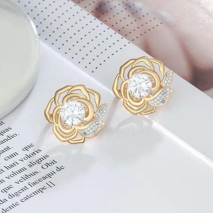 Personalized Jewel Earrings Gold Hoop Earrings Copper Romantic Flower Party Cubic Zirconia Classic Jewelry