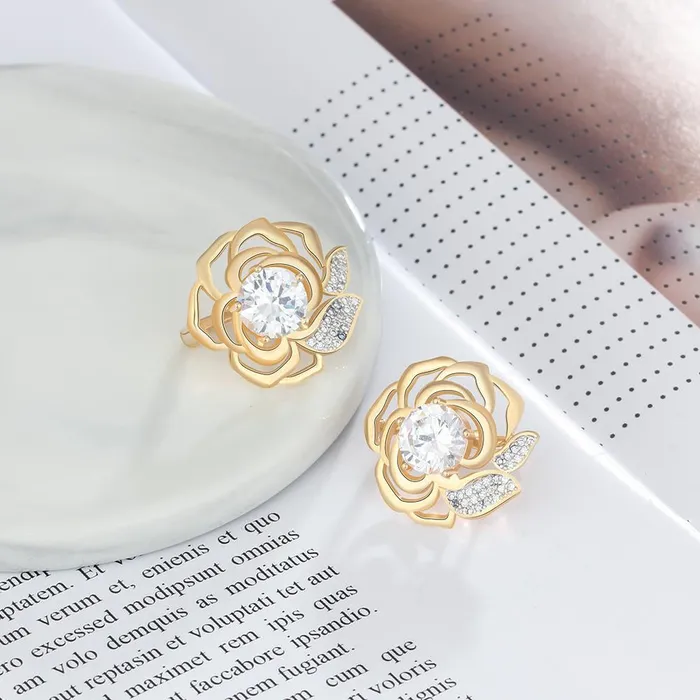 Personalized Jewel Earrings Gold Hoop Earrings Copper Romantic Flower Party Cubic Zirconia Classic Jewelry