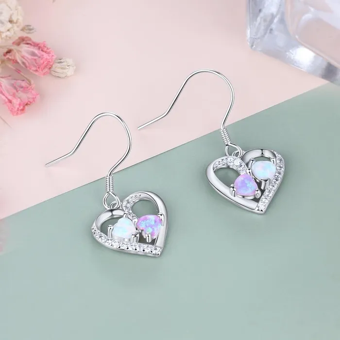 Personalized Jewel Earrings Heart Colorful Opal Stone Drop Earrings for Women 925 Sterling Silver Earring Fashion Jewelry Gift For Love