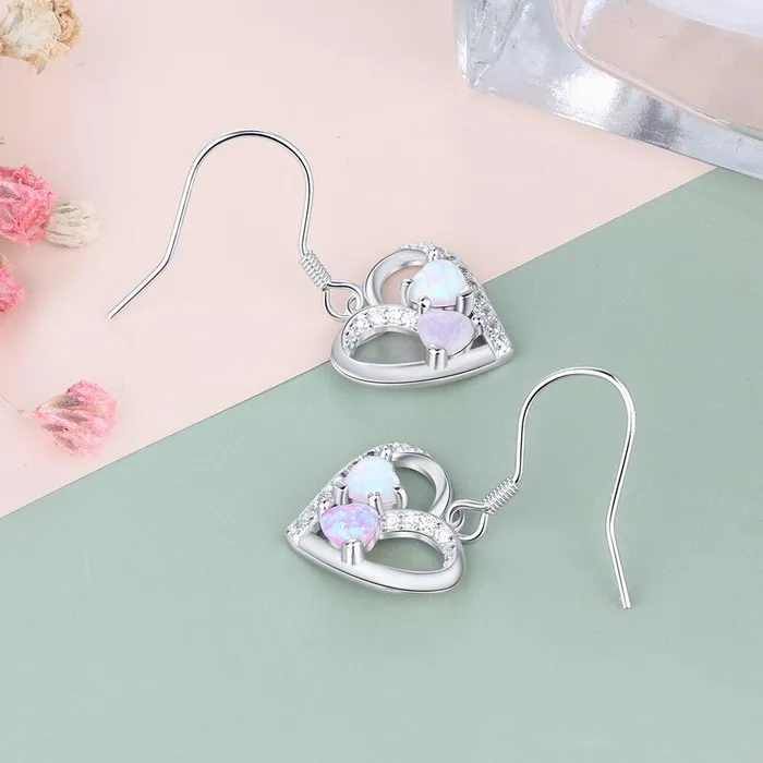 Personalized Jewel Earrings Heart Colorful Opal Stone Drop Earrings for Women 925 Sterling Silver Earring Fashion Jewelry Gift For Love