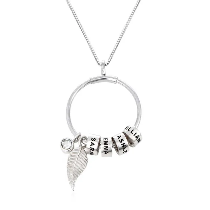 Personalized Jewel Necklaces Custom Circle Pendant Necklace 5 Custom Names Birthstones