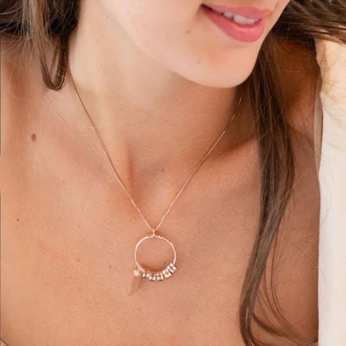 Personalized Jewel Necklaces Custom Circle Pendant Necklace 5 Custom Names Birthstones