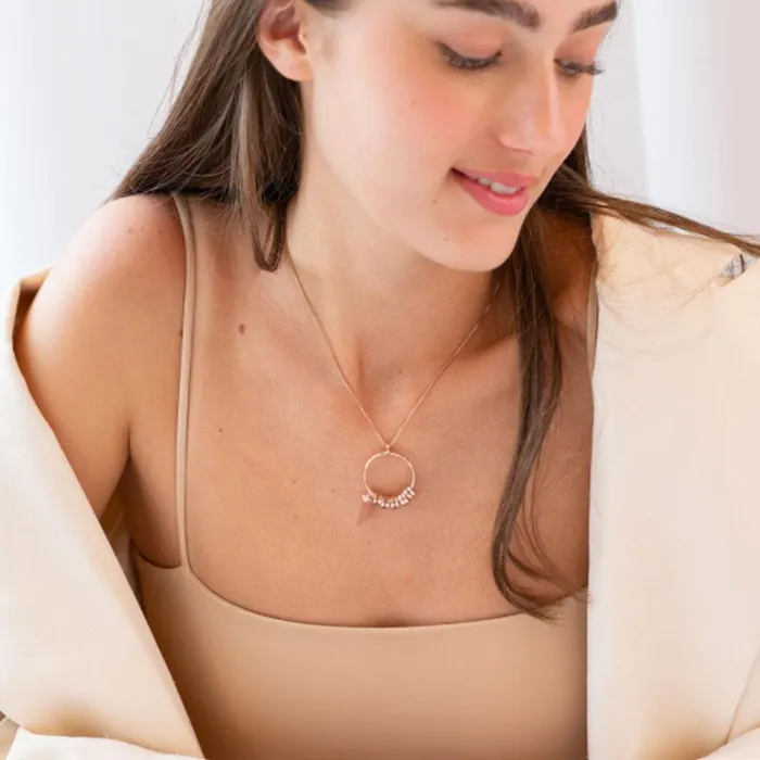 Personalized Jewel Necklaces Custom Circle Pendant Necklace 5 Custom Names Birthstones