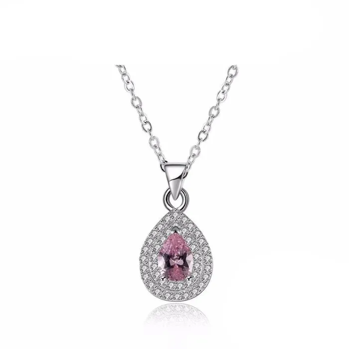 Personalized Jewel Necklaces Solid Womens 925 Sterling Silver Necklace with Water Drop Pink Stone Pendant Trendy Wedding Jewelry for Ladies Personalized Jewel Necklaces Solid Womens 925 Sterling Silver Necklace with Water Drop Pink Stone Pendant Trendy Wedding Jewelry for Ladies
