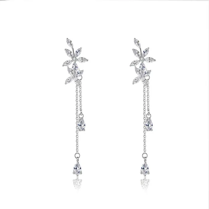 Personalized Jewel Trendy Flower Pattern with Long Tassels Drop Earrings for Women Rhodium Plated Silver Fashion Jewelry Gift Earrings Personalized Jewel Trendy Flower Pattern with Long Tassels Drop Earrings for Women Rhodium Plated Silver Fashion Jewelry Gift Earrings