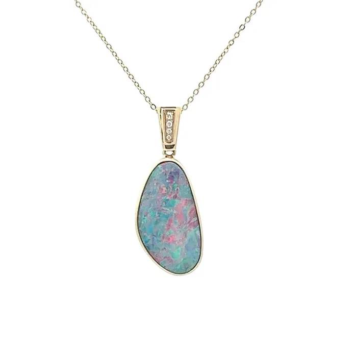 PreStyled Sets Australian Opal Doublet Pendant Set in 14K Yellow Gold Australian Opal Cutters