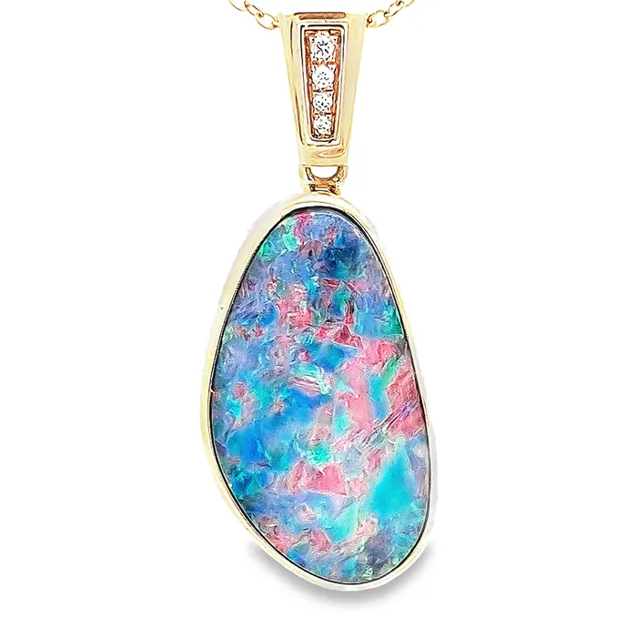 PreStyled Sets Australian Opal Doublet Pendant Set in 14K Yellow Gold Australian Opal Cutters