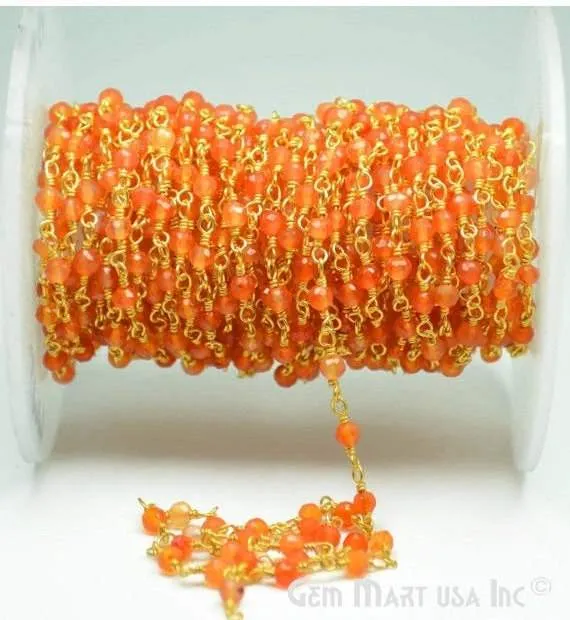 PreStyled Sets GemMartUSA Carnelian 335mm Gold Plated Wire Wrapped Beads Rosary Chain PreStyled Sets GemMartUSA Carnelian 335mm Gold Plated Wire Wrapped Beads Rosary Chain