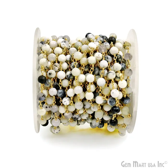 PreStyled Sets GemMartUSA Dendrite Opal Smooth Beads 4mm Gold Wire Wrapped Rosary Chain PreStyled Sets GemMartUSA Dendrite Opal Smooth Beads 4mm Gold Wire Wrapped Rosary Chain