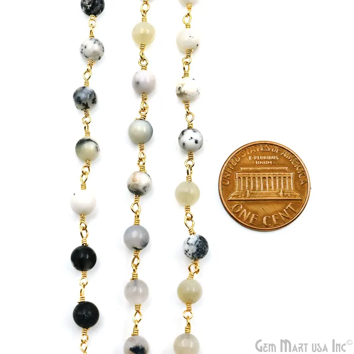PreStyled Sets GemMartUSA Dendrite Opal Smooth Beads 4mm Gold Wire Wrapped Rosary Chain PreStyled Sets GemMartUSA Dendrite Opal Smooth Beads 4mm Gold Wire Wrapped Rosary Chain