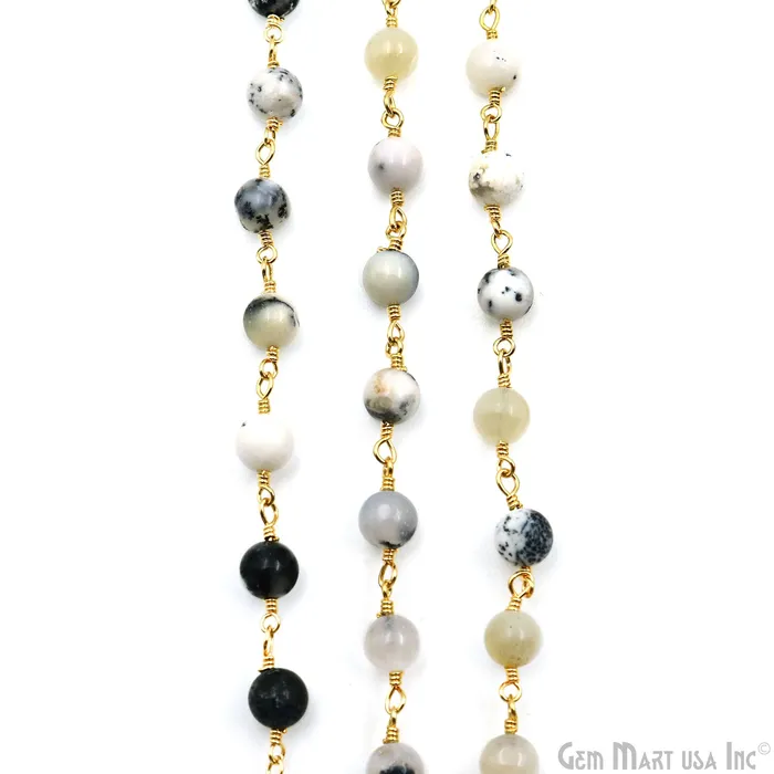 PreStyled Sets GemMartUSA Dendrite Opal Smooth Beads 4mm Gold Wire Wrapped Rosary Chain PreStyled Sets GemMartUSA Dendrite Opal Smooth Beads 4mm Gold Wire Wrapped Rosary Chain