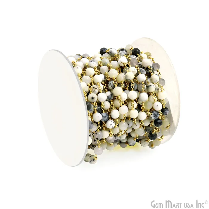 PreStyled Sets GemMartUSA Dendrite Opal Smooth Beads 4mm Gold Wire Wrapped Rosary Chain PreStyled Sets GemMartUSA Dendrite Opal Smooth Beads 4mm Gold Wire Wrapped Rosary Chain