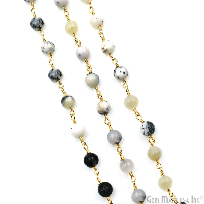 PreStyled Sets GemMartUSA Dendrite Opal Smooth Beads 4mm Gold Wire Wrapped Rosary Chain PreStyled Sets GemMartUSA Dendrite Opal Smooth Beads 4mm Gold Wire Wrapped Rosary Chain