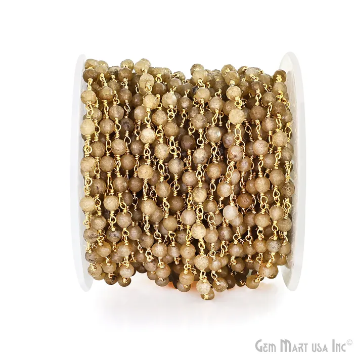 PreStyled Sets GemMartUSA Golden Rutile Jade 4mm Faceted Beads Gold Wire Wrapped Rosary PreStyled Sets GemMartUSA Golden Rutile Jade 4mm Faceted Beads Gold Wire Wrapped Rosary