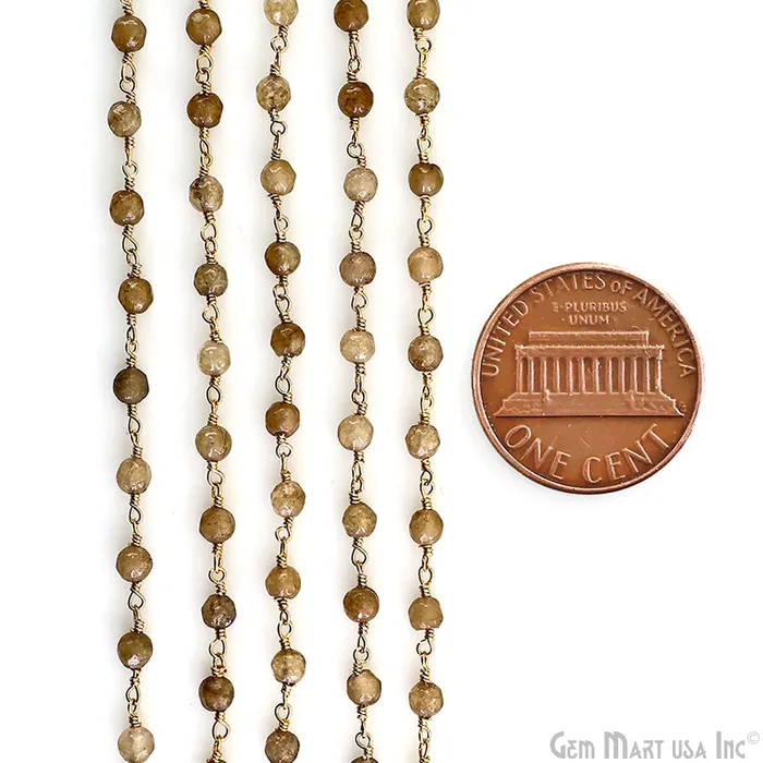 PreStyled Sets GemMartUSA Golden Rutile Jade 4mm Faceted Beads Gold Wire Wrapped Rosary PreStyled Sets GemMartUSA Golden Rutile Jade 4mm Faceted Beads Gold Wire Wrapped Rosary