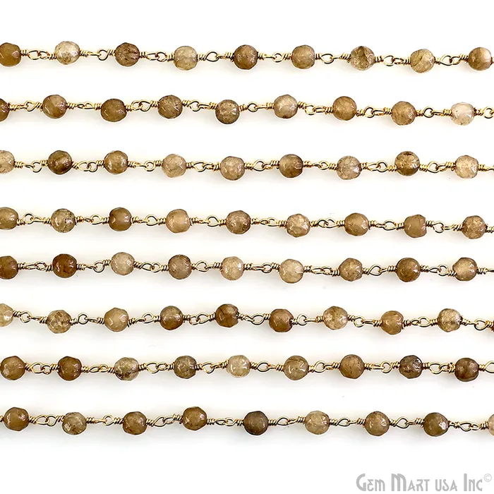 PreStyled Sets GemMartUSA Golden Rutile Jade 4mm Faceted Beads Gold Wire Wrapped Rosary PreStyled Sets GemMartUSA Golden Rutile Jade 4mm Faceted Beads Gold Wire Wrapped Rosary