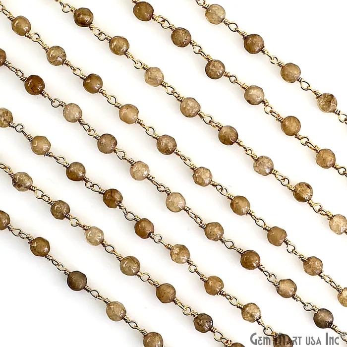 PreStyled Sets GemMartUSA Golden Rutile Jade 4mm Faceted Beads Gold Wire Wrapped Rosary PreStyled Sets GemMartUSA Golden Rutile Jade 4mm Faceted Beads Gold Wire Wrapped Rosary