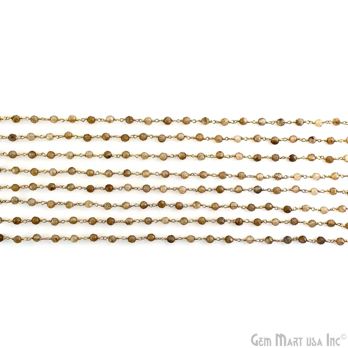 PreStyled Sets GemMartUSA Golden Rutile Jade 4mm Faceted Beads Gold Wire Wrapped Rosary PreStyled Sets GemMartUSA Golden Rutile Jade 4mm Faceted Beads Gold Wire Wrapped Rosary