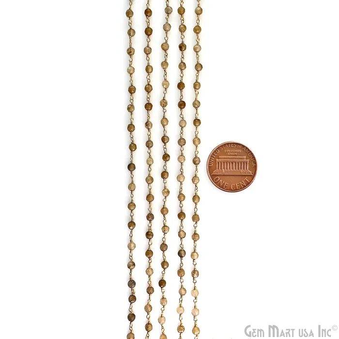 PreStyled Sets GemMartUSA Golden Rutile Jade 4mm Faceted Beads Gold Wire Wrapped Rosary PreStyled Sets GemMartUSA Golden Rutile Jade 4mm Faceted Beads Gold Wire Wrapped Rosary