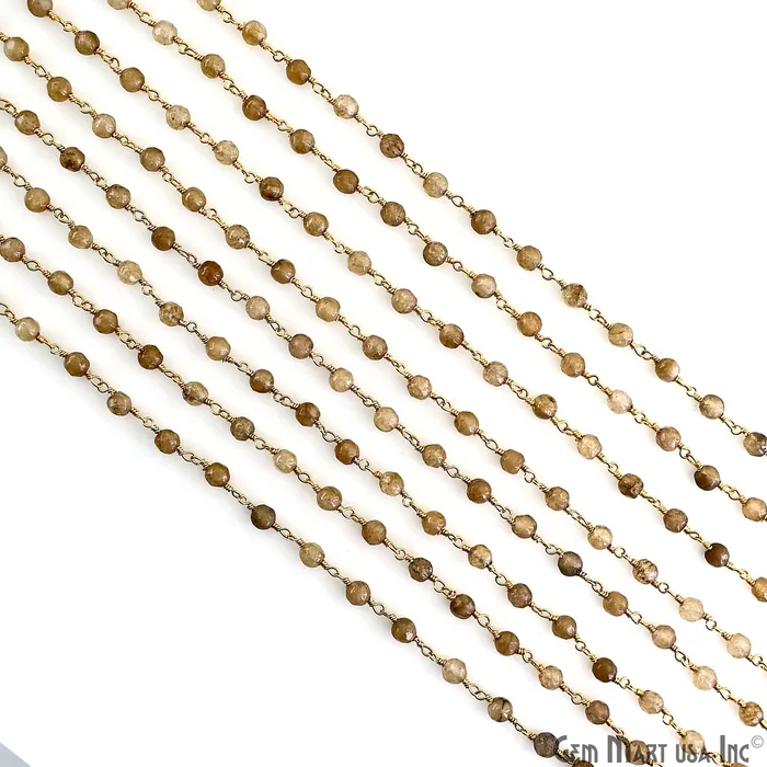 PreStyled Sets GemMartUSA Golden Rutile Jade 4mm Faceted Beads Gold Wire Wrapped Rosary PreStyled Sets GemMartUSA Golden Rutile Jade 4mm Faceted Beads Gold Wire Wrapped Rosary