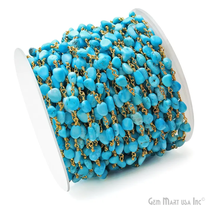 PreStyled Sets GemMartUSA Turquoise 8x5mm Tumble Beads Gold Plated Rosary Chain PreStyled Sets GemMartUSA Turquoise 8x5mm Tumble Beads Gold Plated Rosary Chain
