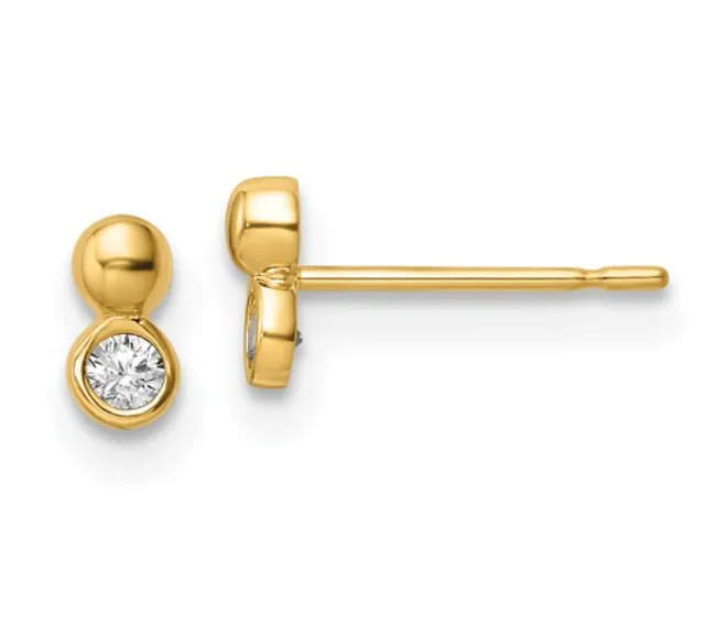 Quality Gold Earrings 14k Yellow Gold CZ Petite Stud Earrings I7339