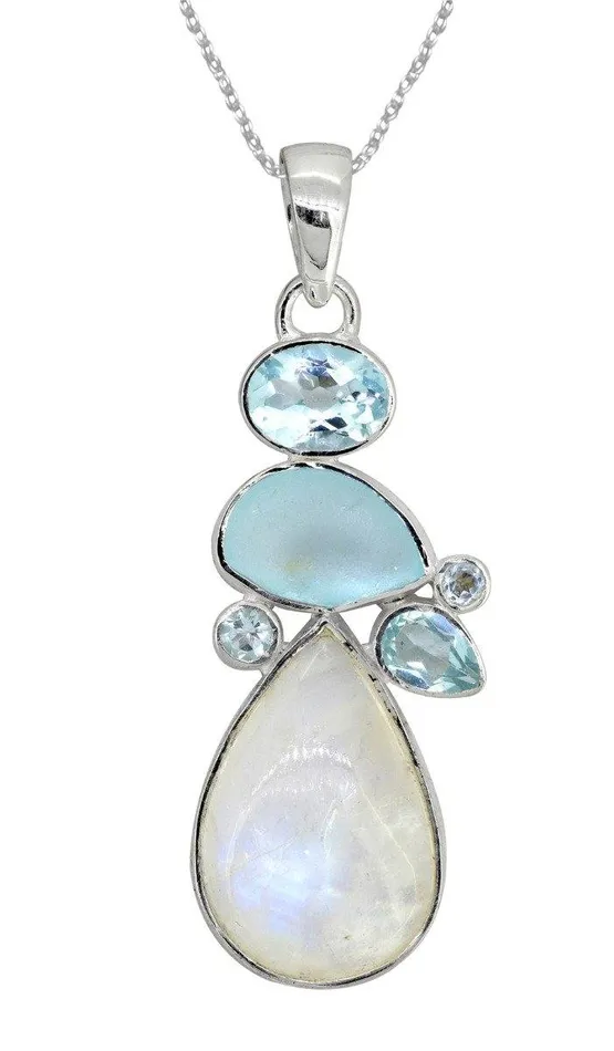 Rainbow Moonstone Labradorite Solid 925 Silver Pendant YoTreasure Necklaces Rainbow Moonstone Labradorite Solid 925 Silver Pendant YoTreasure Necklaces