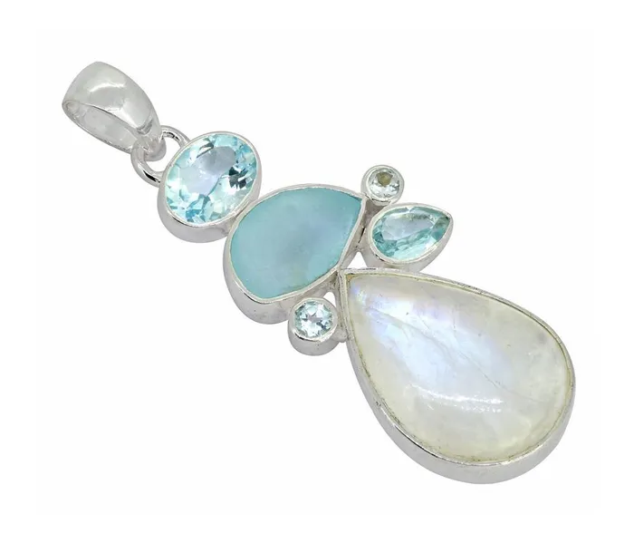 Rainbow Moonstone Labradorite Solid 925 Silver Pendant YoTreasure Necklaces