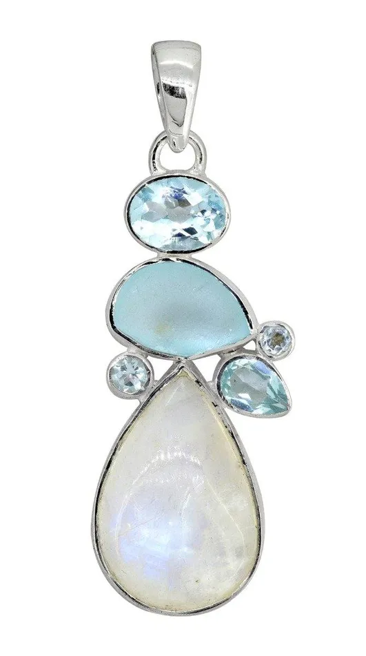 Rainbow Moonstone Labradorite Solid 925 Silver Pendant YoTreasure Necklaces