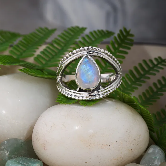 Rainbow Moonstone Ring 925 Sterling Silver Gemstone Jewelry YoTreasure Rings