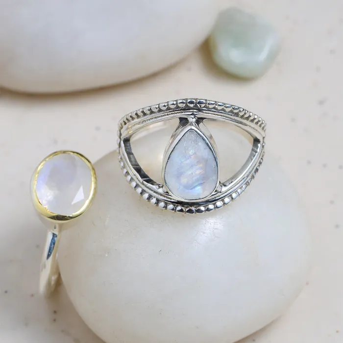 Rainbow Moonstone Ring 925 Sterling Silver Gemstone Jewelry YoTreasure Rings