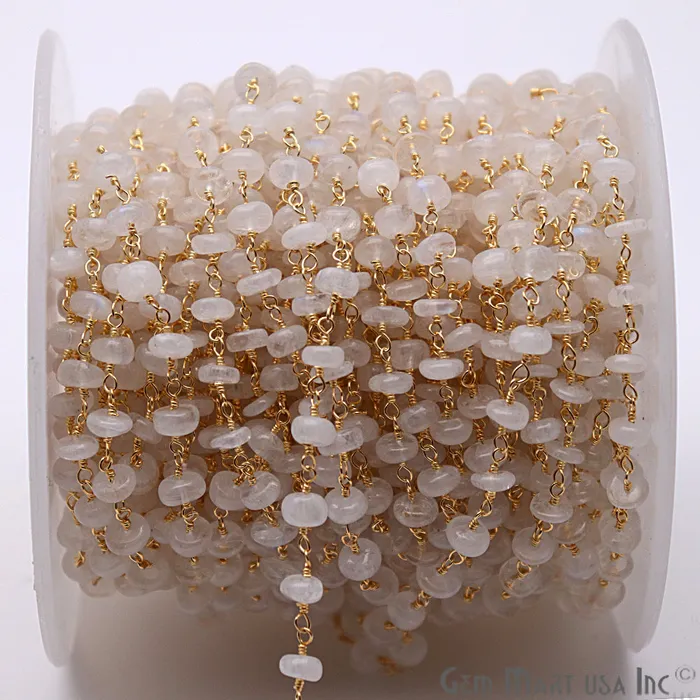Rainbow Moonstone Smooth Beads Gold Plated Wire Wrapped Rosary Chain GemmartUSA Necklaces Rainbow Moonstone Smooth Beads Gold Plated Wire Wrapped Rosary Chain GemmartUSA Necklaces