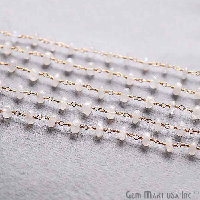 Rainbow Moonstone Smooth Beads Gold Plated Wire Wrapped Rosary Chain GemmartUSA Necklaces Rainbow Moonstone Smooth Beads Gold Plated Wire Wrapped Rosary Chain GemmartUSA Necklaces