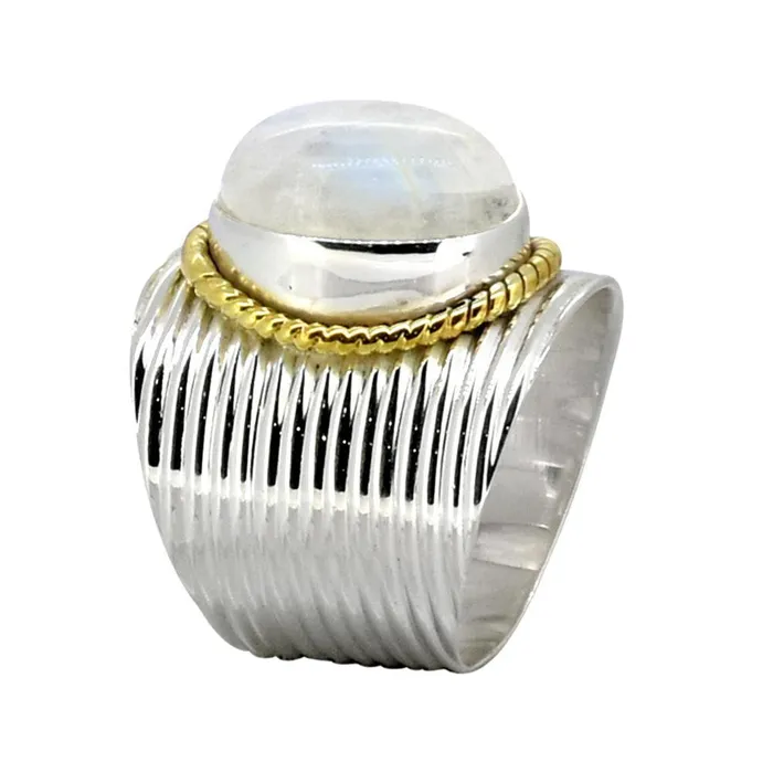 Rainbow Moonstone Solid 925 Sterling Silver Brass Hammered Ring Jewelry YoTreasure Rings