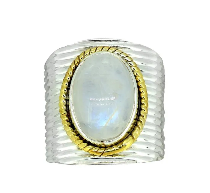 Rainbow Moonstone Solid 925 Sterling Silver Brass Hammered Ring Jewelry YoTreasure Rings