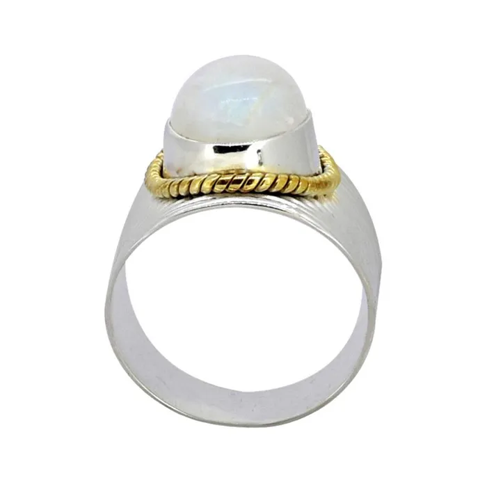 Rainbow Moonstone Solid 925 Sterling Silver Brass Hammered Ring Jewelry YoTreasure Rings