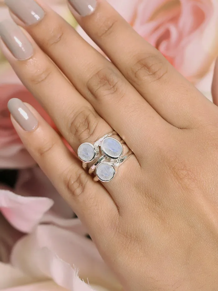 Rainbow Moonstone Solid 925 Sterling Silver Split Shank Ring Jewelry YoTreasure Rings