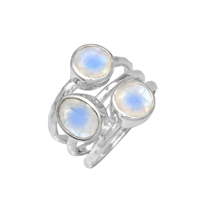 Rainbow Moonstone Solid 925 Sterling Silver Split Shank Ring Jewelry YoTreasure Rings