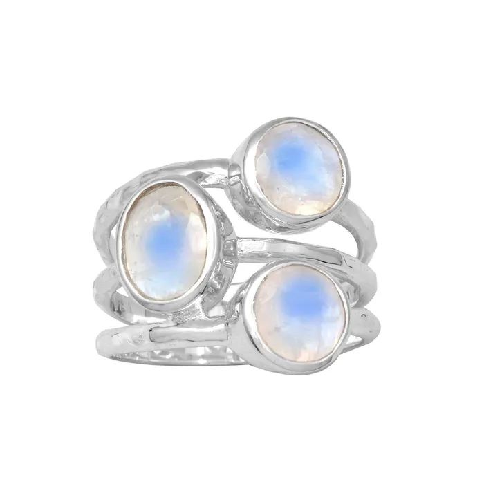Rainbow Moonstone Solid 925 Sterling Silver Split Shank Ring Jewelry YoTreasure Rings
