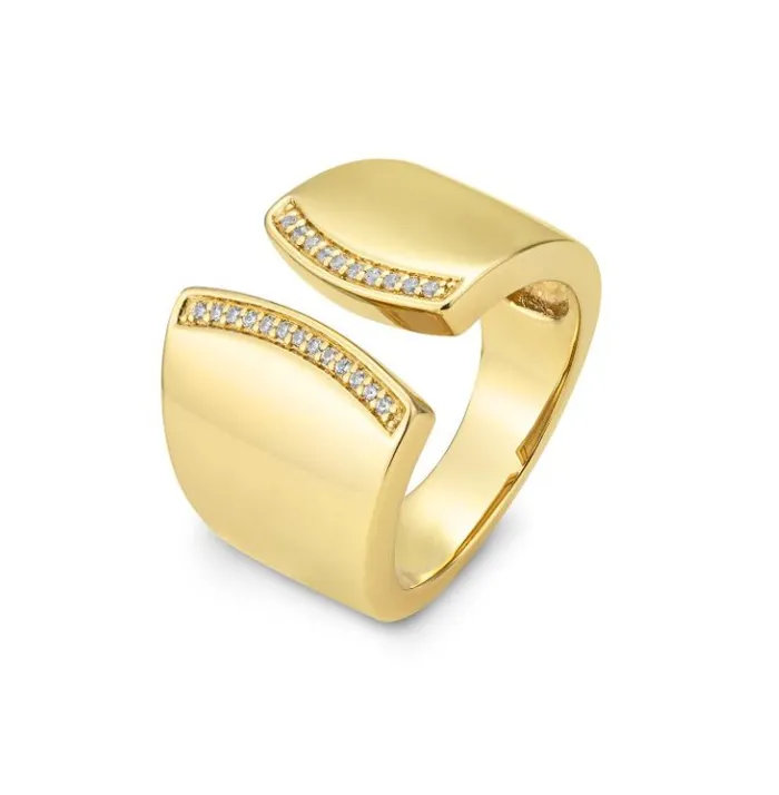 Rings Breuning 14k Gold High Polish Diamond Edged Open Wide Ring