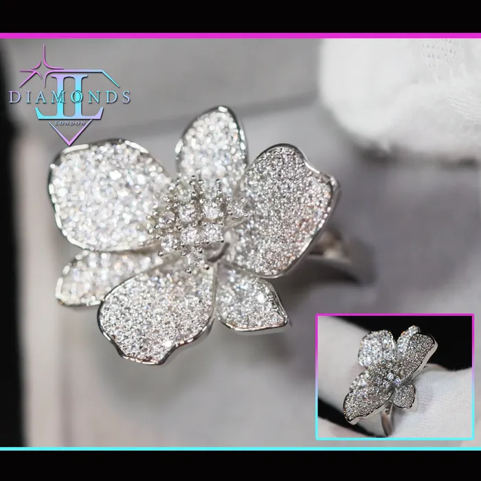 Rings Diamond Flower Ring Diamond Charm Ring Lab Diamonds London