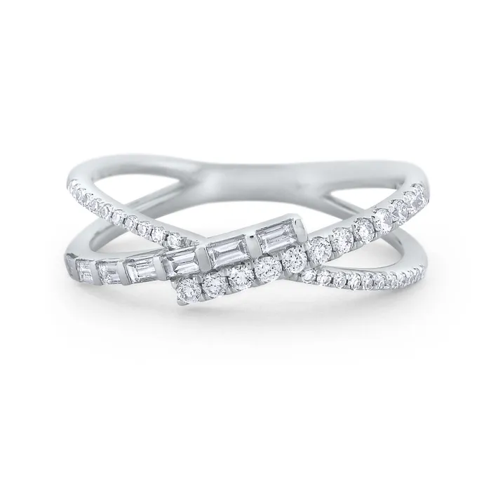 Rings KC Designs 14k White Gold Baguette Pave Diamond Crossover Ring I6652