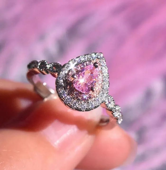 Rings Minx London Pink Diamond Ring Teardrop Ring Pear Shape Ring Teardrop Engagement Ring Halo Wedding Ring Engagement Ring Diamond Wedding Ring