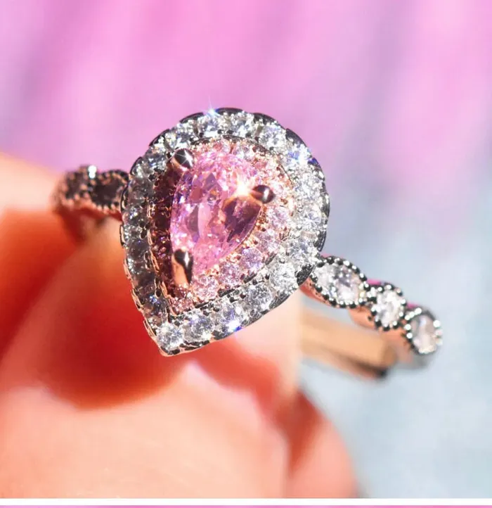 Rings Minx London Pink Diamond Ring Teardrop Ring Pear Shape Ring Teardrop Engagement Ring Halo Wedding Ring Engagement Ring Diamond Wedding Ring