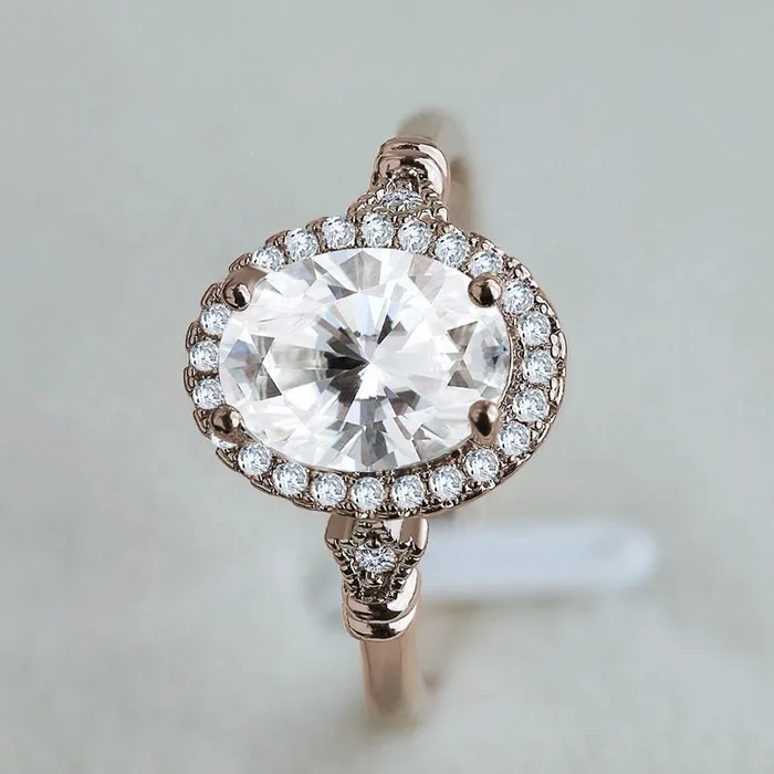 Rings Minx London Rose Gold ring Oval Diamond Shape Ring Rose Gold Round Diamond ring Rose Gold Ring with Diamonds Womens Rose Gold Ring Halo Ring